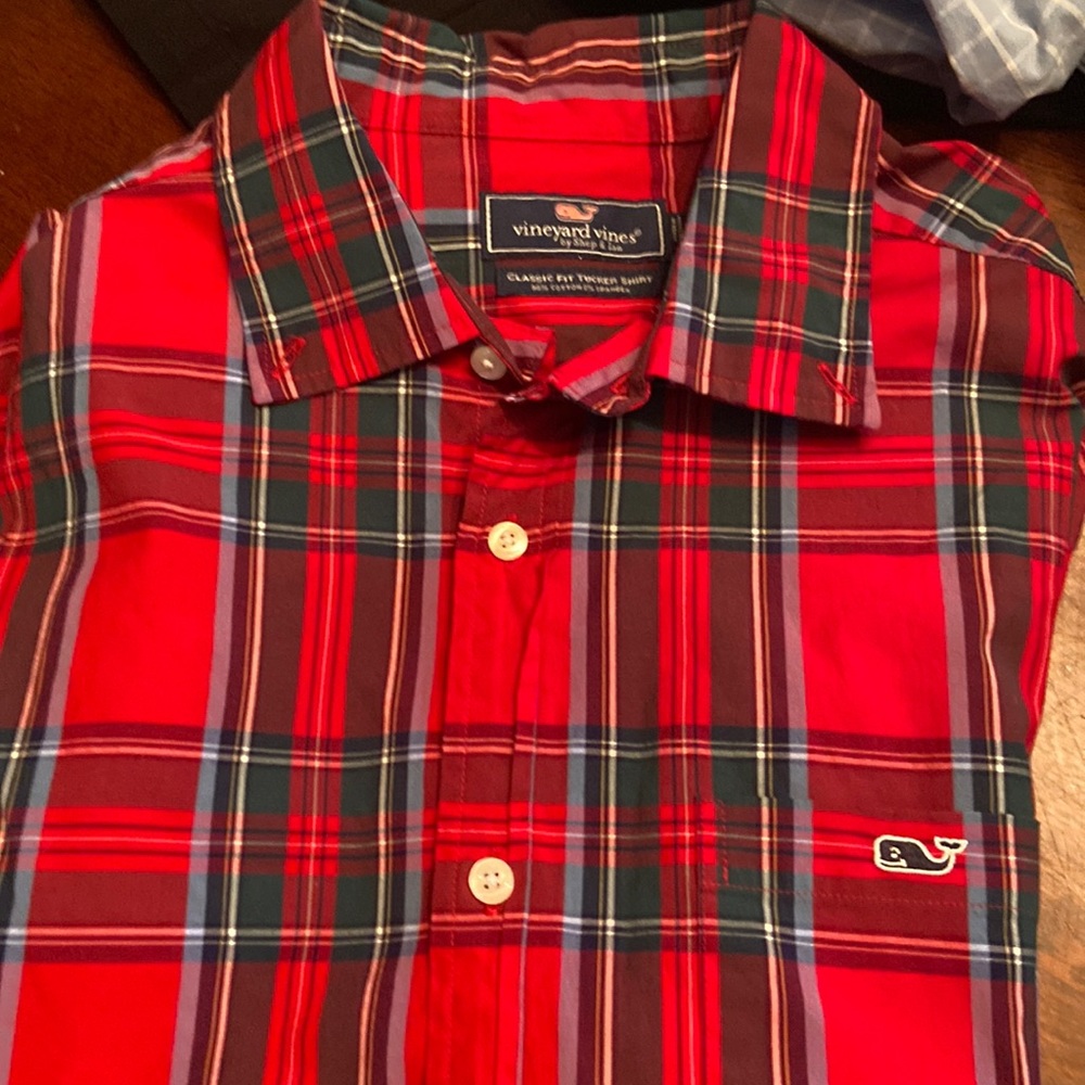 Vineyard Vines, Large, long-sleeve red/green plaid shirt